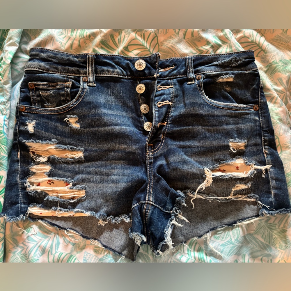 American Eagle Outfitters Dark Blue Distressed Jean Shorts
